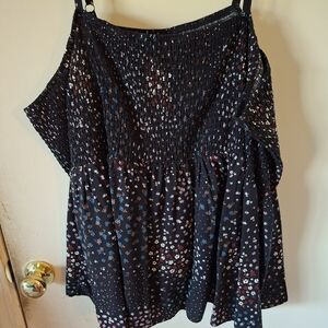 Women's Black Floral Top Off Shouldet